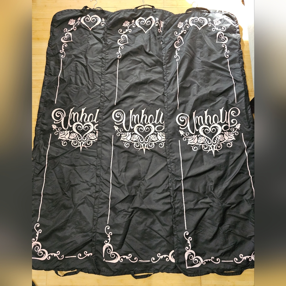 3 Dolls Kill Unholy Black & Light Pink Zip Garment Dress Storage Bags W Hangers